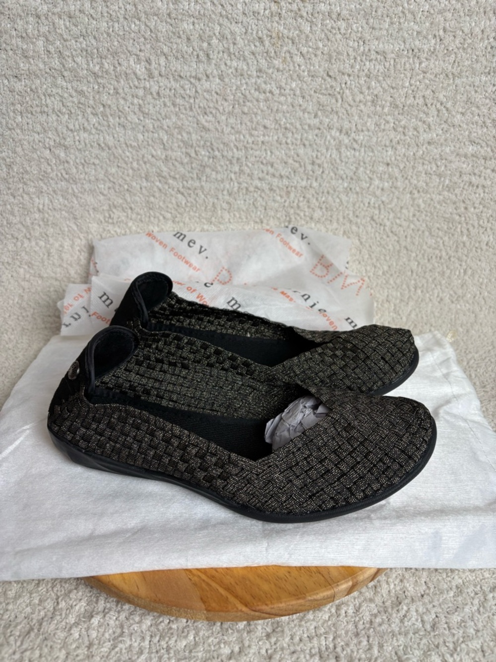 Bernie Mev Shoes Womens 39 8-8.5 Catwalk Woven Knit Flats in Bronze Metallic‎